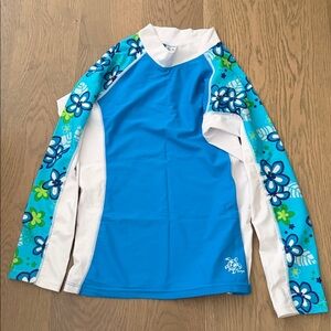 Blue Floral Long Sleeve Rash Guard